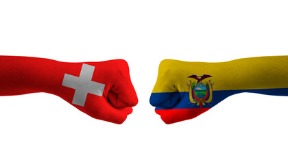 Wall Mural - Ecuador VS switzerland hand flag Man hands patterned football world cup