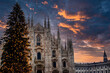 Place of  Duomo in center of Milan and Christmas tree