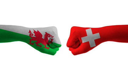 Wall Mural - switzerland VS Wales hand flag Man hands patterned football world cup