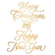 Isolated 3D Text ‘Merry Christmas and Happy New Year’ written in golden elegant script font