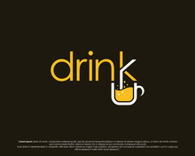 DRINK Text Logo Modern TYPOGRAPHY. Fruit Juice Logo. Fresh Drink Logo Beer Glass