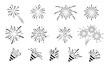 Set of firework icons.Fireworks with stars and sparks isolated on white background.Party popper.Firework simple black line icons.