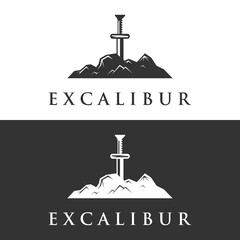 Sword, shield ,excalibur vintage silhouette logo template design.