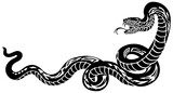 Fototapeta  - poisonous snake in a defensive position. Attacking posture. Silhouette. Black and white tattoo style vector illustration