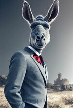 Businessman With Donkey Mask, Suit And Tie