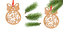 Fir Branch Isolated. Christmas Tree. Wooden Toy For The Christmas Tree. Christmas Green Spruce Branch. Green Fir Tree Branch, Isolated On Transparent Background Png