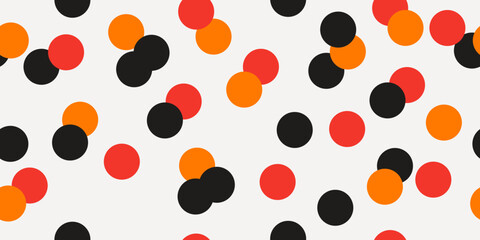 Poster - Red, orange, black circles scattered across the canvas. Seamless pattern, suitable for print and application on the surface of the interior or decor. Stylish design pattern for textile, wallpaper.