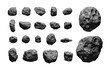 Set of asteroids isolated on white background.