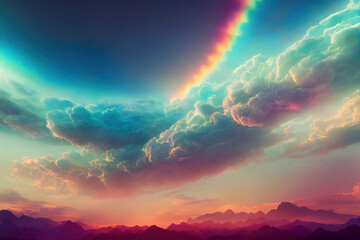 Poster - beautiful fantasy pink clouds in colorful sky