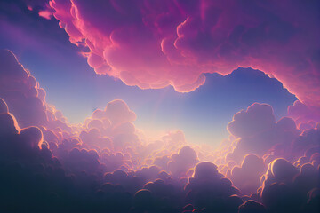 Poster - beautiful fantasy pink clouds in colorful sky