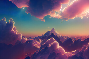 Poster - beautiful fantasy pink clouds in colorful sky