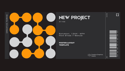 Aufkleber - modern exhibition ticket template layout made with abstract vector geometric shapes. brutalism inspi