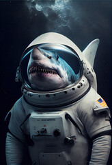 shark wearing a space suit, astronaut, space,
