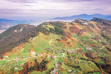 Poster - Beautiful landscape aerial view with Carpathian Mountains in Brasov county Romania captured in autumn 