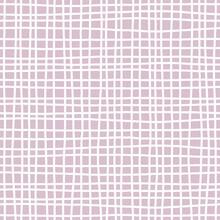 White Uneven Checkered Mesh On Lilac Background. Stylised Canvas Texture. Seamless Pattern For Textile, Wrapping Paper, Scrapbook, Stationery And Packaging Design