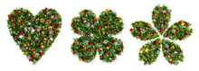 Beautiful Christmas Wreath Set In Three Different Shapes With Clear Snowflakes And Shiny Stars And Red Orbs On Transparent Background (3D Rendering RBGA PNG)