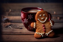 Christmas Background With Hot Wine Punch Cookies