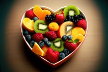 Fruit Salad In Heart Shaped Bowl - Healthy Eating