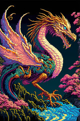 Wall Mural - Dragon pixel art