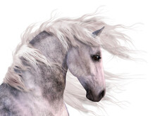 3d Digital Render Of A Dappled Gray Horse Portrait.
