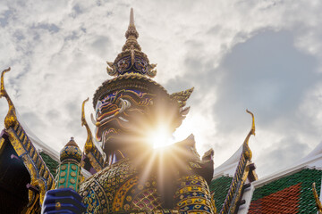 Wall Mural - Yaksha statue the demon guardian at wat phra kaew in grand palace in Bangkok Thailand