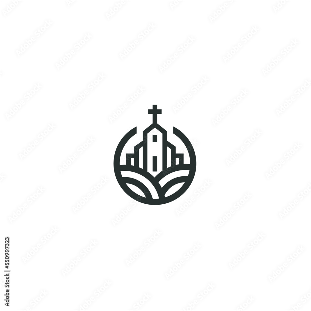 Church vector Logo design with Line art Drawing style Stock Vector ...