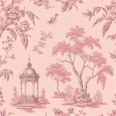 Pink toile fabric pattern