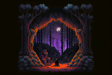 8 Bit Pixel Art Of A Spooky Cave
