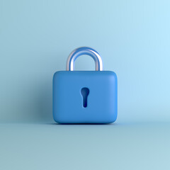 Fototapete - Blue padlock cartoon style, 3d rendering illustration