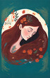 Woman with eyes closed whimsical illustration 