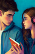 contemporary illustrated teenage couple in bright colors 