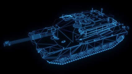 3D rendering illustration Tank blueprint glowing neon hologram futuristic show technology security for premium product business finance 