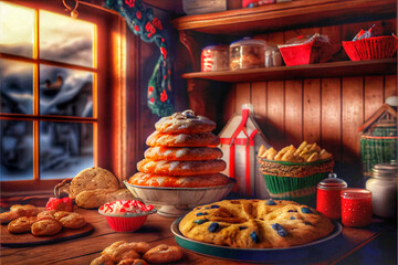 Wall Mural - midjourney abstract render of a christmas bakery