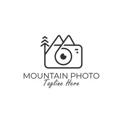 Wall Mural - mountain photo outline vector illustration logo