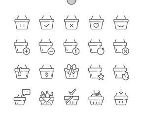 Poster - Shopping basket. Good buying. Order comments. Checkout, sale, add, refresh and more. Pixel Perfect Vector Thin Line Icons. Simple Minimal Pictogram