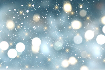 Poster - Christmas background with gold stars, bokeh lights and snow