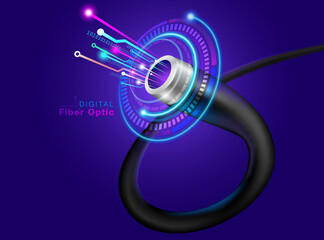 Aufkleber - Fiber optic cable in digital abstract design style. The future of high-speed digital cable. Realistic vector file.