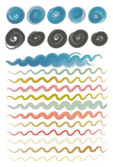 Wall Mural - circles,  wavy lines,  watercolor textured vector set