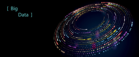 Poster - Big Data concept visualization with 
color dots in circle.