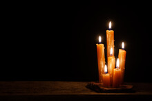 Six Burning Candles Against A Black Background. International Holocaust Remembrance Day, January 27.