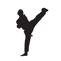 Canvas Print - Illustration karate fighter wearing uniform isolated vector silhouette. on white background.