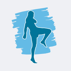 Wall Mural - Blue Illustration kickboxing fighter isolated vector silhouette.