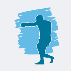 Wall Mural - Blue Illustration kickboxing fighter isolated vector silhouette.