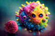 Ein unheimlicher kleiner bunter Virus mit Augen.