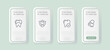 Teeth set icon. Dentistry, tooth enamel, caries, white smile, whitening, molars, incisors, oral cavity, shield, pills, protection. Stomatology concept. UI phone app screens. Vector line icon