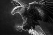 Illustration grayscale of an attacking eagle near nest