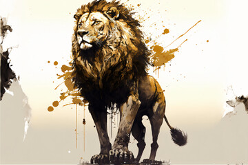ink painting of lion portrait