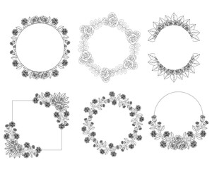 Wall Mural - Flower wreath and floral frame clipart for wedding invitation elements