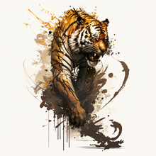 Ink Painting Of Tiger Portrait