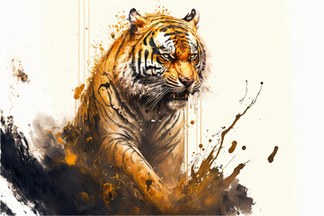 Wall Mural - Ink painting of tiger portrait